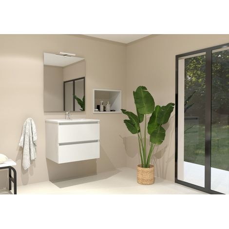 Meuble simple vasque HALO 2T 60cm Blanc brillant (1/5)