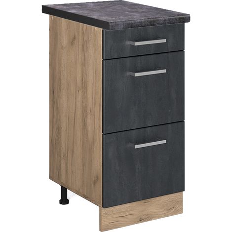 Mueble bajo de cocina R-Line, Hormigón negro, 40 cm ET Antracita, Vicco
