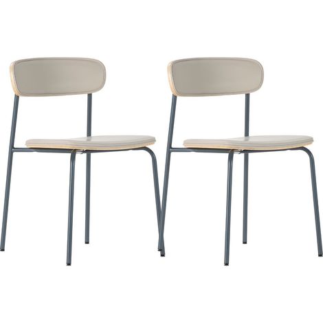 Lot de 2 chaises structure métal bleu foncé assise et dossier bois et PU beige - LAURA (1/5)