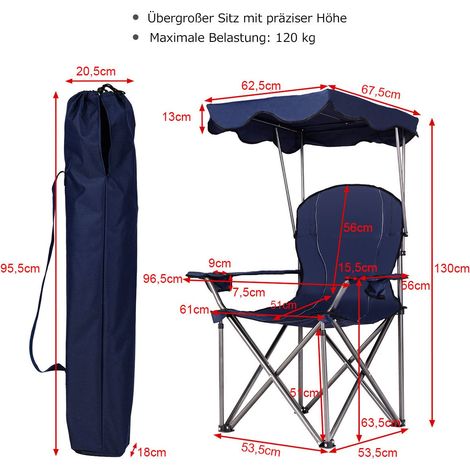 Sedia da campeggio pieghevole con parasole portabicchieri blu