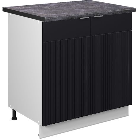 Mobile lavello cucina Fame-Line, Nero rigato, 80 cm con ripiano, PL Antracite, Vicco