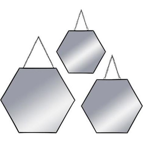 Lot de 3 Miroirs Métal "Hexagone" 29cm Noir