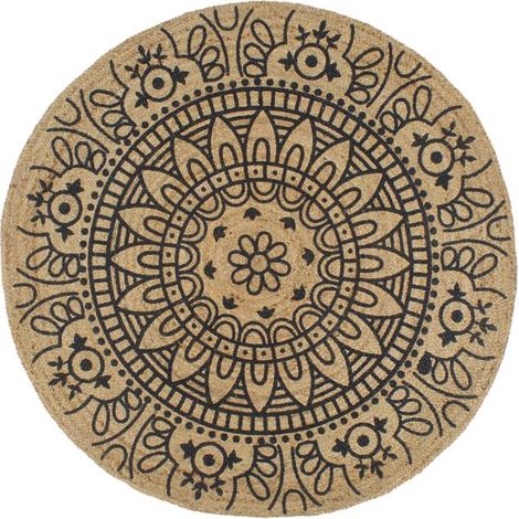 Tapis en jute fait main, imprimé bleu foncé, 90 cm (1/5)