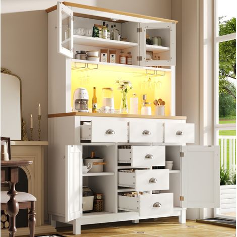 Buffet 4 portes 104x40x180 cm en MDF blanc avec LED, rangement pour salle à manger – MEUBLIV (1/5)