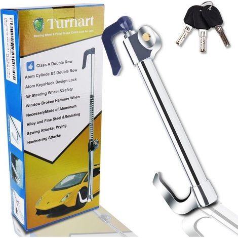 Antivol Volant, Canne Antivol Voiture, Bloque Volant Auto, FabriquÉ en Acier Inoxydable, avec 3 Clés (Gris) (1/5)