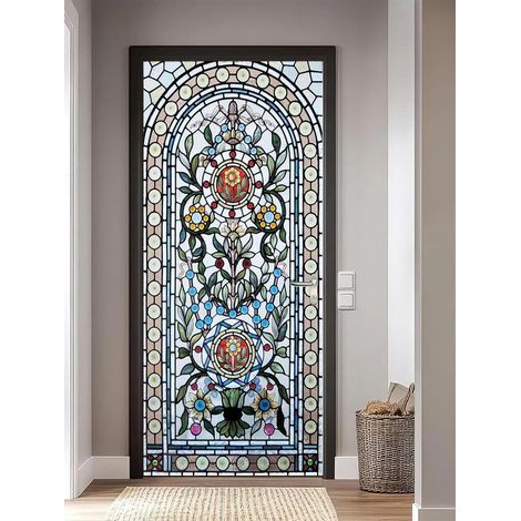 Vitrail Autocollant Porte Affiche 77X200cm 3D pour Cuisine Chambre Salle de Bain Auto-adhésif Amovible Murale Décoration (1/5)