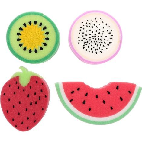 Lot de 4 éponges de bain en forme de fruits, accessoires de bain pour enfants-22.00X9.00X2.50CM-Assorted Color (1/4)