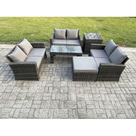 Fimous 7-Sitzer Rattan Gartenmöbel Sitzgruppe mit Couchtisch Double-Sitzer Sofa Großer Fußhocker Beistelltische (1/5)