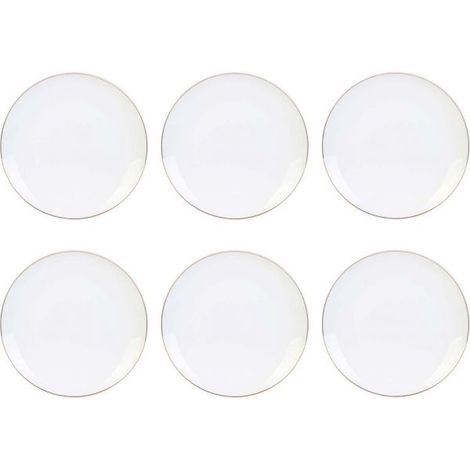 The Home Deco Factory – Assiette en porcelaine blanche avec liseré doré – Lot de 6 assiettes plates – Diamètre 20,3 cm – Compatible lave-vaisselle (1/5)