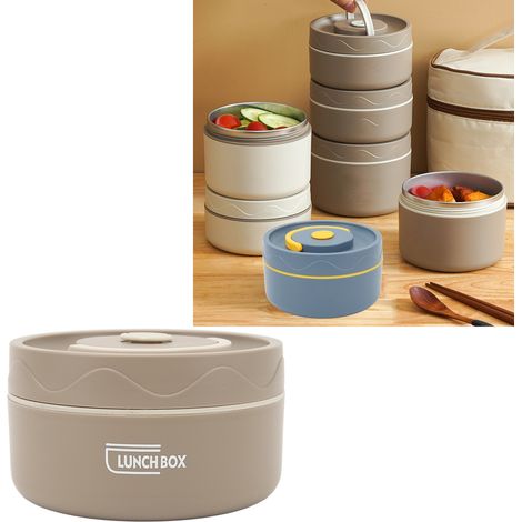 Isolierte Lunchbox (420 ml), Edelstahl 304, zwei Fächer, rund mit Deckel, auslaufsicher und isoliert – Dunkelbraun (1/5)