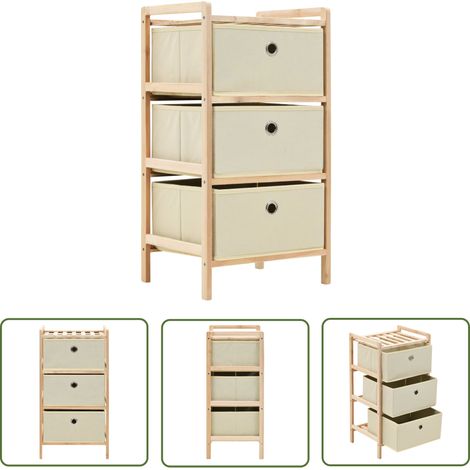 The Living Store Étagère de rangement 3 paniers Tissu Bois de cèdre Beige - Étagère De Rangement - Meuble De Rangement - Bibliothèque - Organisateur - Bois De Cèdre (1/5)