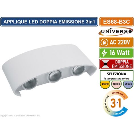 APPLIQUE LAMPADA LED DA MURO BIANCA DOPPIA EMISSIONE LUMINOSA 16W COLORAZIONE LUCE SELEZIONABILE CCT 3000K 4000K 6500K IP65 (1/5)