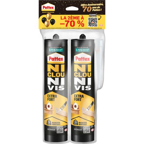 Lot De 2 Cartouches De Colle Ni Clous Ni Vis Extra Fort 380 G Lot De 2 Cartouches De Colle Ni Clous Ni Vis Extra Fort 380 G - Pa