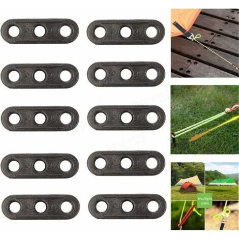 Lot de 10 tendeurs de corde à 3 trous pour le camping en plein air - tendeurs de corde de tente, accessoires de camping, noir, taille unique. (1/4)