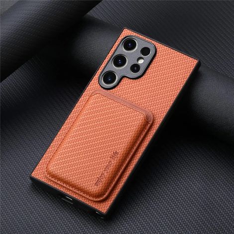 (Orange, Galaxy S25 Ultra) Étui magnétique pour téléphone avec emplacement pour carte SIM, étui de protection antichoc de style professionnel. (1/2)