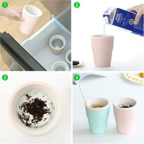 Lot de 2 gobelets à glace, silicone alimentaire, alliage aluminium, smoothie, sorbet, été (1/4)