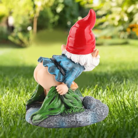 Dekorative Zwergenfigur aus Kunstharz für Garten und Terrasse – Robuste und widerstandsfähige Abdeckung für den Wasserablauf – Maße: 10 x 10,5 x 14 cm, Gewicht: 278 g, roter Zwergenhut