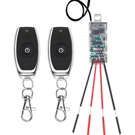 Interrupteur 12 V avec télécommande, relais DC 5 V/12 V/24 V/5 A. Interrupteur sans fil à distance de 50 m, longue distance, pour plafonniers, bandes LED, sonnette d'alarme. (1/5)