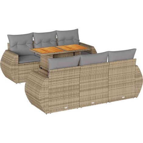 Set sofás de jardín 7 piezas y cojines ratán sintético beige vidaXL (1/5)