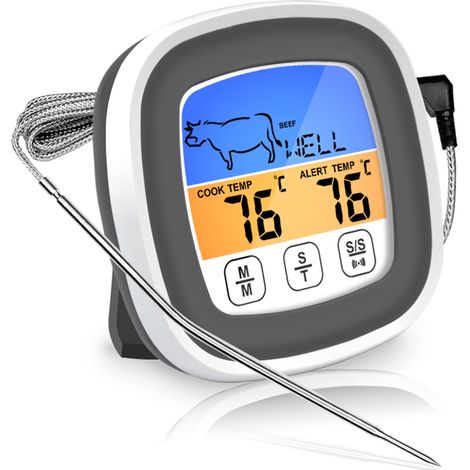 Thermomètre, minuterie et sonde étanche pour four à viande, barbecue et grill numériques LCD, écran tactile blanc et gris.-AquaForge (1/5)