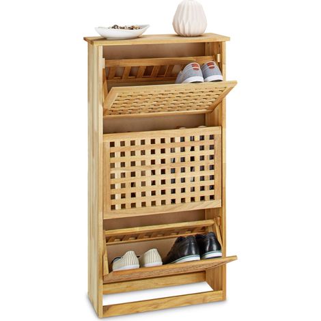 Relaxdays Walnut Shoe Cabinet, Tilting Rack HWD: app. 104.3 x 55 x 20.2 cm, Modern Chest of (1/3)
