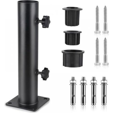 Parasol Base, Parasol Tube, Adjustable Metal Parasol Holder with 3 PVC Reduction Rings (32/38/48mm), Tube for Parasol Base with 8 Steel Nails, Black (1/5)