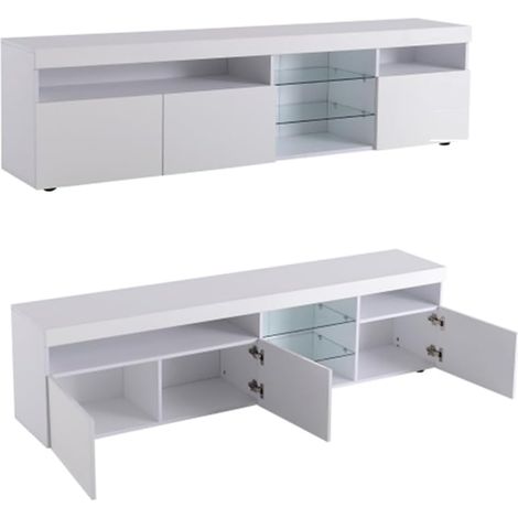 Weißer moderner TV-Schrank, helles Panel, variable LED-Beleuchtung, Wohn- und Esszimmer 180cm (1/5)