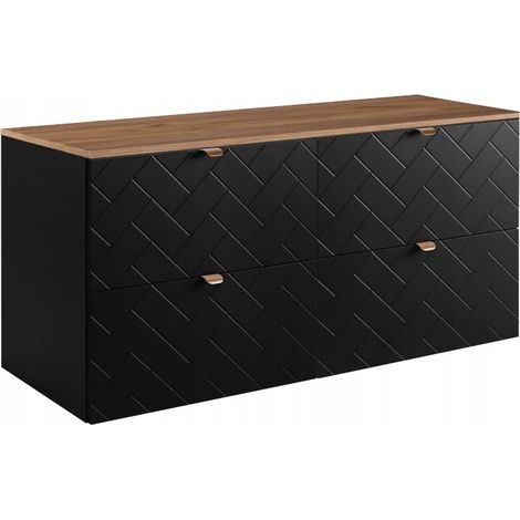 Rodan Waschbeckenunterschrank 120 cm, Schwarz Matt, 46 x 120 x 62,3 cm, mit brauner Waschtischplatte, feuchtraumgeeignet, Badmöbel Unterschrank
