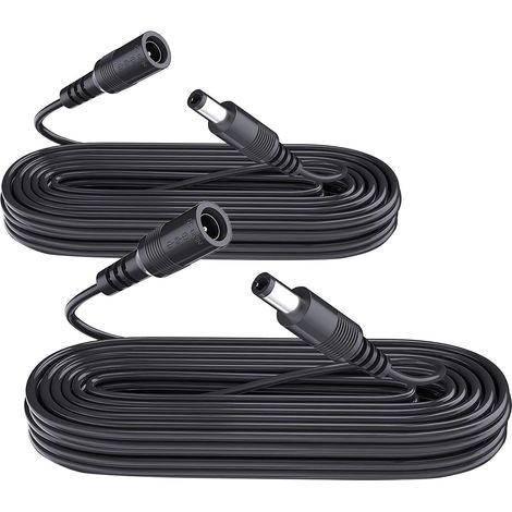 Lot de 2 câbles d'alimentation CC de 3 m, en cuivre Pur, 12 V CC, 5,5 mm x 2,1 mm, pour caméras de vidéosurveillance, routeurs, Rubans LED, imprimantes, moniteurs et Plus Encore - Noir (1/5)