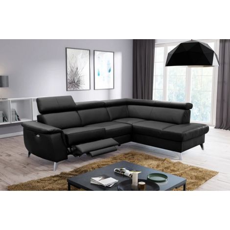 Canapé d'angle en cuir italien de luxe 5/6 places avec relax électrique et coffre, LINCOLN, noir, angle droit (1/5)