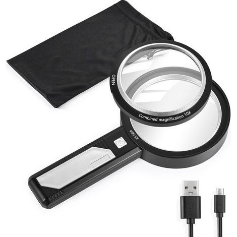 Loupe LED 6X 15X Double lentille avec 6 lumières LED loupe de Poche pour Les Personnes âgées Lecture Inspection Travail Artisanal matériau Acrylique ABS (1/4)
