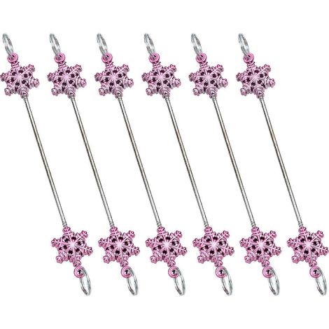 6 handgefertigte Schneeflocken-Weihnachtsdekorationen mit Perlen-Sets, robuste Metall-Hängedekorationen für festliche Anlässe, bonbonrosa (1/5)