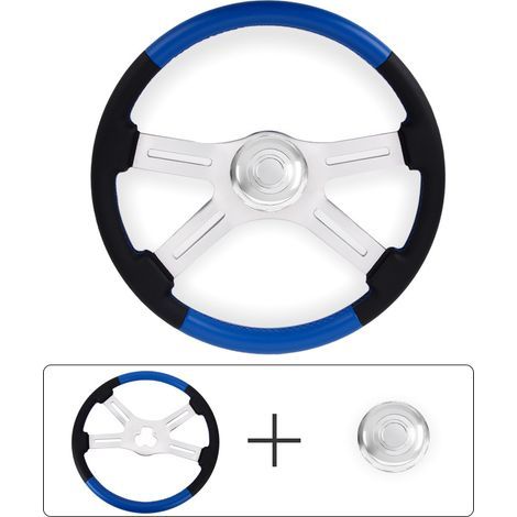 Automotive modification parts, vintage wooden steering wheel 18 inch 460 mm 3 holes for trucks - STW072 (microfiber leather, blue). (1/4)