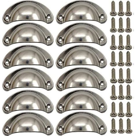 12 × Poignée de Coquille Vintage pour Tiroir Armoire Meuble Cuisine, Alliage Fer-nickel Demi Lune Bouton de Meuble Bouton de Porte de Placard 8,1 cm x 3,5 cm Nickel Brossé (1/5)