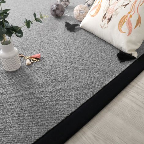 Tapis pure laine - Latoon gris foncé - Ganse coton noir - 80 x 150 cm (1/5)