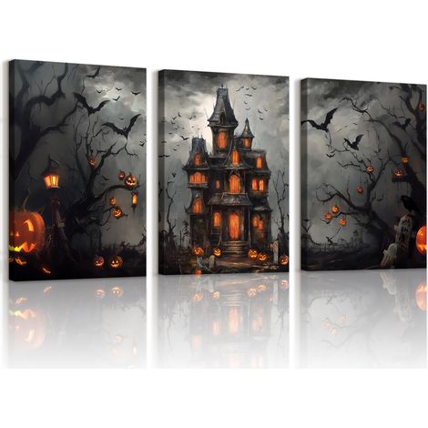 Quadri Tela Halloween Zucche Castello Set 3 40x60 cm (1/5)