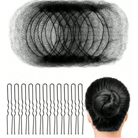 20 filets à cheveux élastiques noirs, bonnets invisibles, avec 40 pinces en forme U, couvre-chignons à maille fine, pour restauration, chignons de ballet, sommeil, agents de bord et infirmières (1/5)