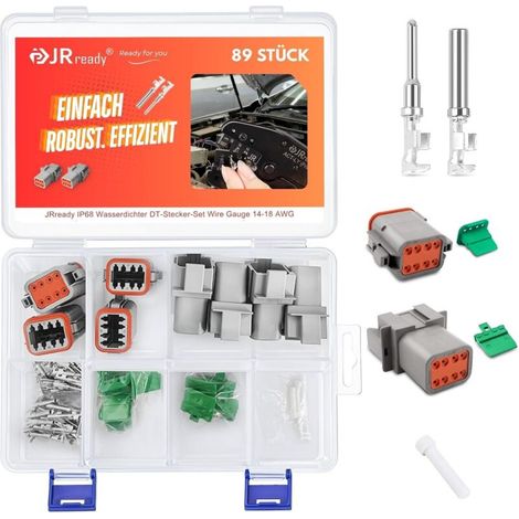 4 Jeux de Deutsch Connecteur 8 Pôles Scellés IP68 Kit de Connecteurs DT Etanches Gris avec Kit de Terminaison Deutsch Wire Gauge 14-18 AWG Size 16 Pour Voiture, Motos, Camions, Bateaux (1/5)