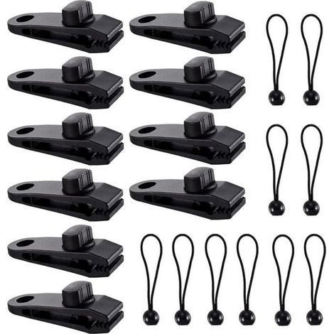 20 pièces Clip bâche, résistant et élastique, fixation réglable pour auvents, caravanes, housses de bateau et mobilier extérieur