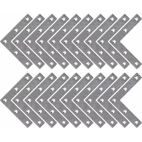 Equerre de Fixation Plats Droits Support en forme de L Metalliques Equerres avec Vis pour Bois Meubles Placard Réparation Support 80 x 80mm 20 Pièces