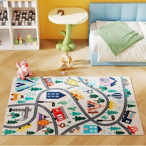 Tapis 160x120 cm en polyester multicolore, moderne et antidérapant pour chambre enfant FloraGrace (1/5)