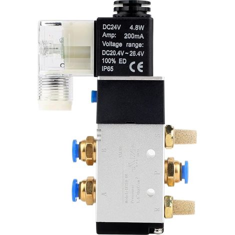 24V DC Electrovanne pneumatique Électrovanne électrique 1/4" 5 voies 2 positions avec connecteur silencieux solénoïde Valve à air comprimé en alum régulateur de gaz pour système pneumatique (1/5)