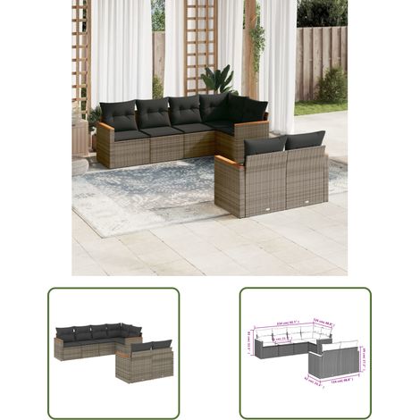 The Living Store 7-tlg. Garten-Sofagarnitur mit Kissen Grau Poly Rattan - Gartenmöbel - Outdoor Möbel - Rattan Sofa - Lounge Set - Esszimmergarnitur (1/3)