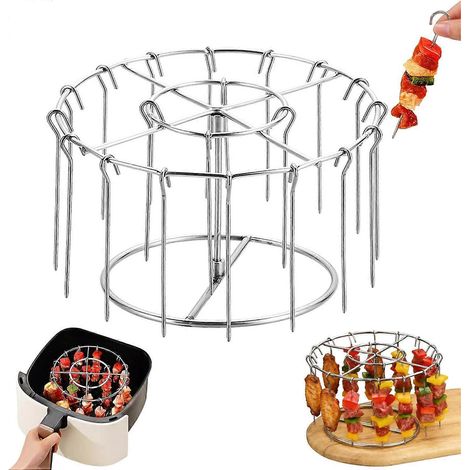 Grille barbecue à air chaud acier inoxydable 24 brochettes, rainures antidérapantes pour viande et ailes de poulet (1/5)