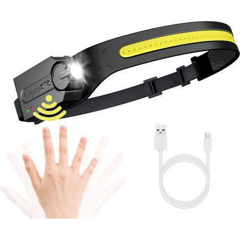 Lampe Frontale Rechargeable, Faisceau Large 230°, 5 Modes, IPX4 Léger Torche Frontale LED avec Spot Réglable, Détecteur de Mouvement, Inclinaison 45° pour Camping, Running, Course à Pied (1/5)
