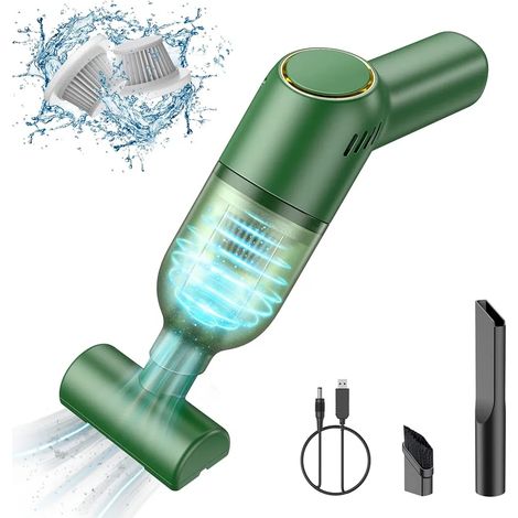 Aspirateur à main sans fil 120 W, forte aspiration, 3 embouts, noir, vert, blanc (1/5)