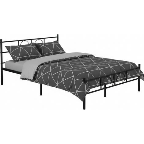 FurnitureR Cadre de lit avec plateforme métallique Tête et pied de lit en métal massif Espace de rangement sous le lit Lit à lattes pour adultes, noir, double, adapté à un matelas de 140 x 190 cm (1/5)