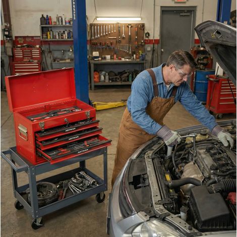 20-Zoll-Werkzeugkasten aus Stahl mit Schubladen – Werkzeugaufbewahrungsbox mit Metallverschluss – Pulverbeschichteter Werkzeugschrank (RED) (1/5)