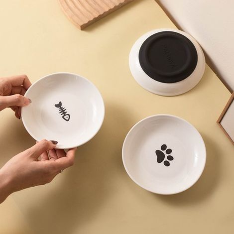 Set di 2 ciotole in ceramica per gatti, 15 cm x 2,9 cm, larghe e poco profonde, adatte anche ai baffi, ideali per cibo e acqua per gatti da interno. (1/4)