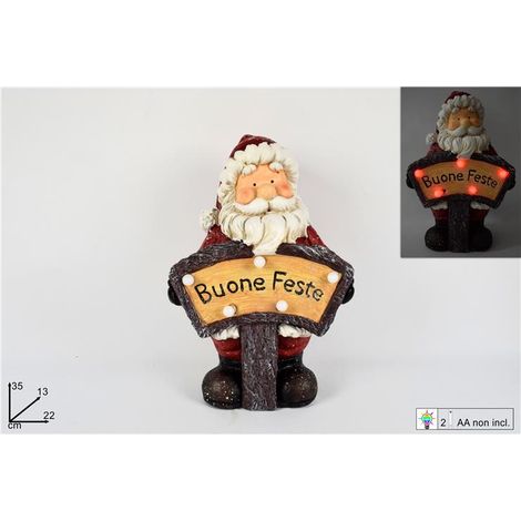 Decorazione Natalizia Babbo Natale con Scritta Buone Feste Luminosa 35 cm